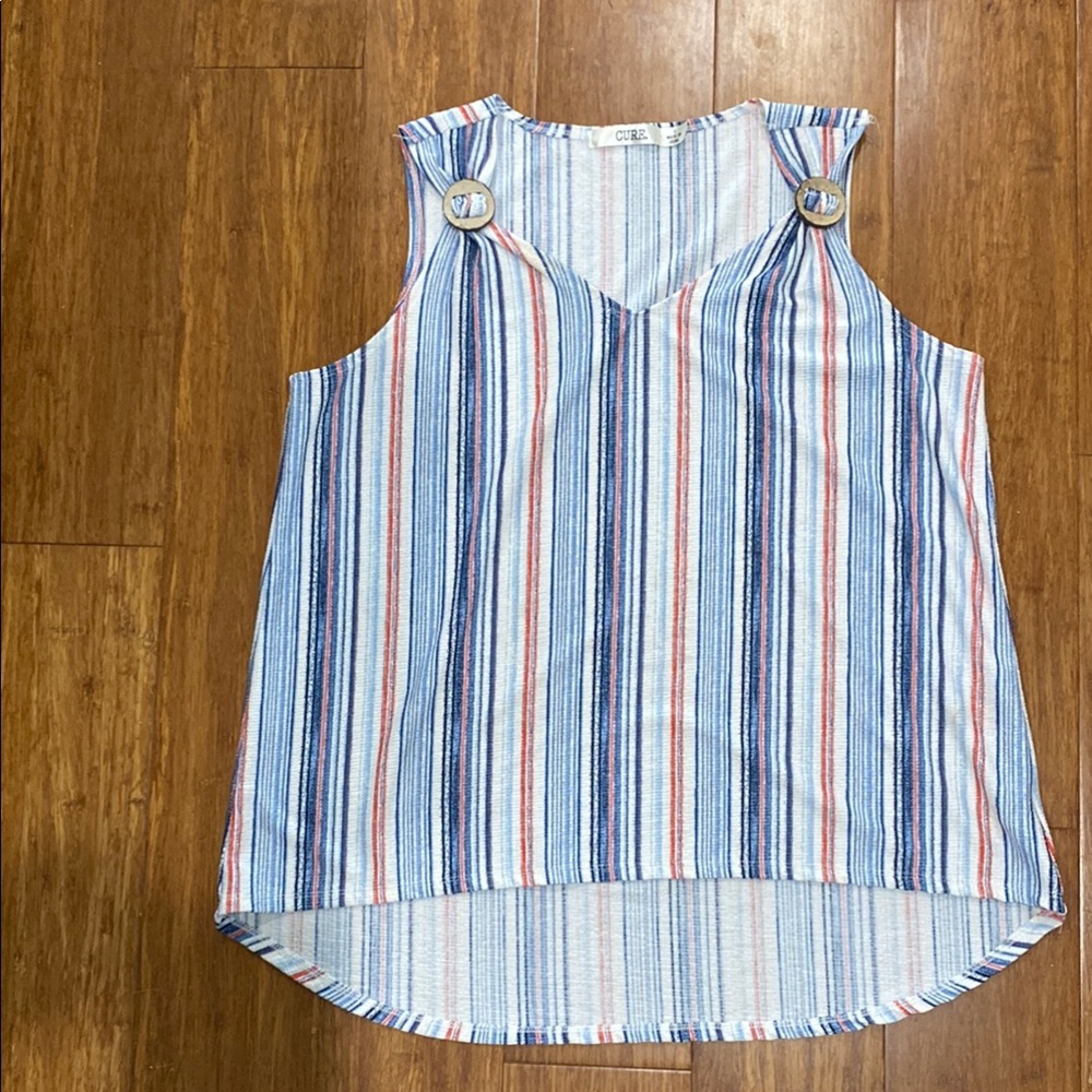 Blue and White Sleeveless Tank Top size L